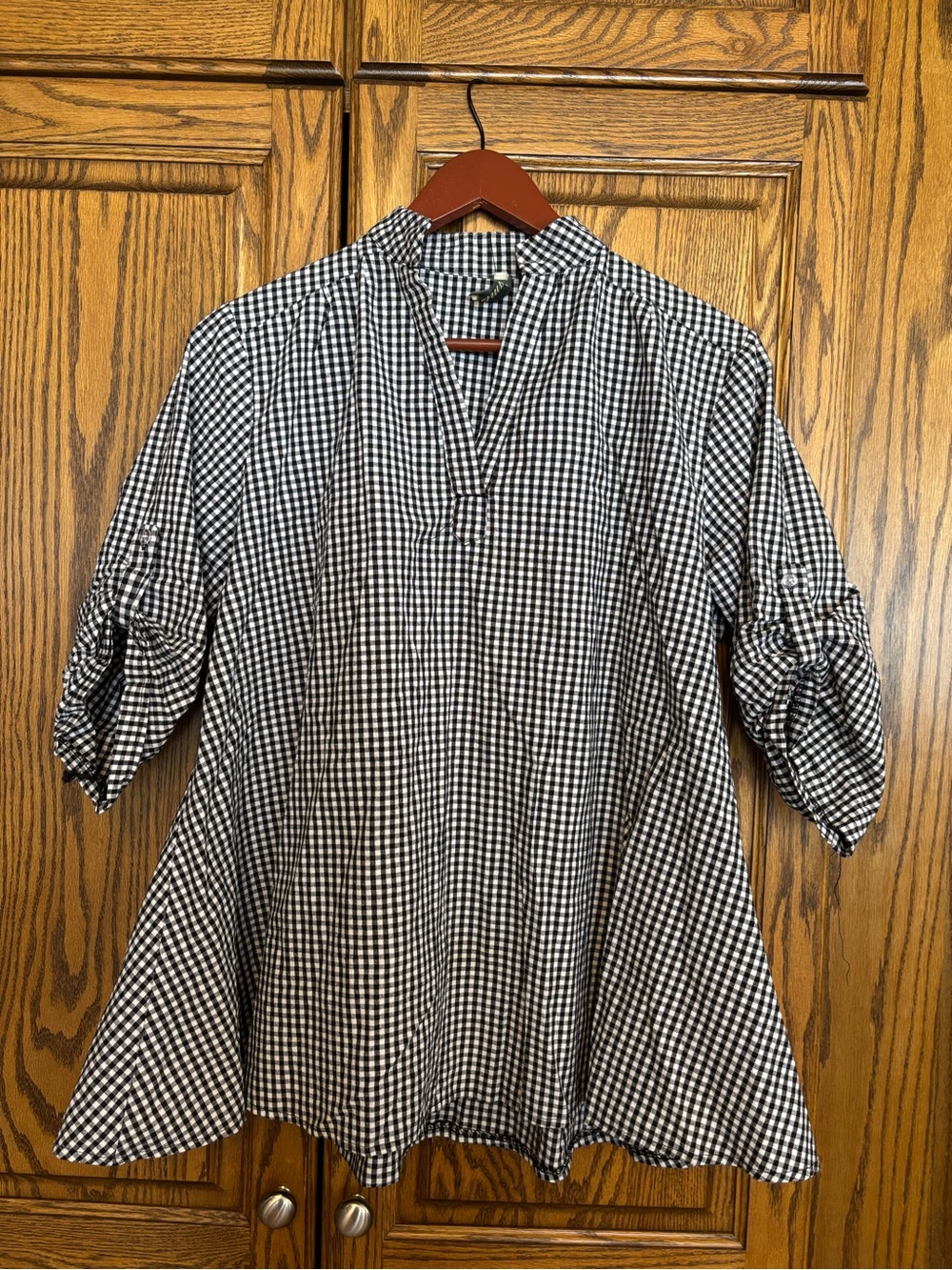 Black & White Gingham Peasant Tunic size medium